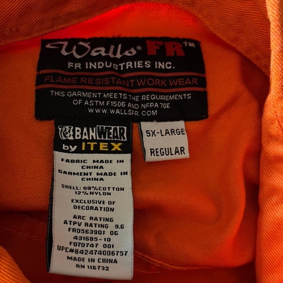 Walls Orange FR Work Shirt 5XL - Picture 3 of 5